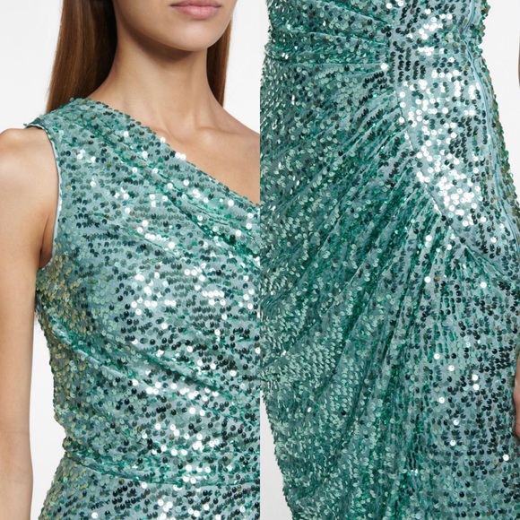 Rasario green sequin one shoulder gown maxi dress size US 6 NEW! New with tags! - Picture 13 of 13